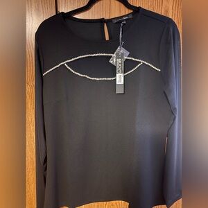 Warehouse Black Blouse with Pearl Detail